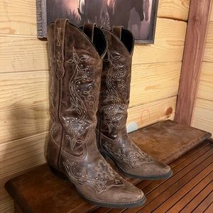Laredo Cross Studded Brown Cowgirl Boots